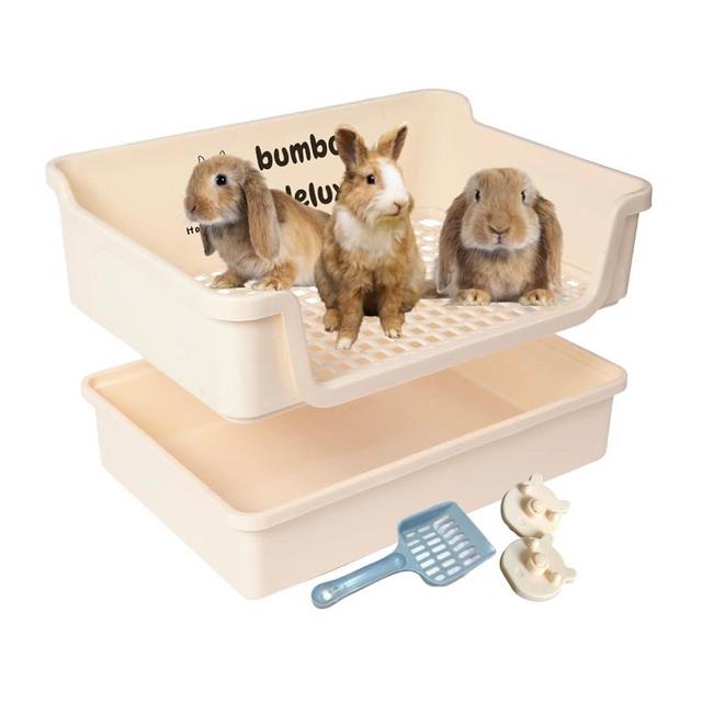 Bumbox Deluxe Rabbit Extra Large Litter Box, Training Rabbit Cage with Toilet Tray for Hamster, Bunny, Ferret, Small and Large Animal, 21.45in (Cream)