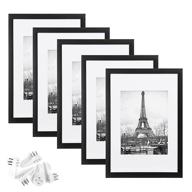 upsimples 8x12 Picture Frame Set of 5,Display Pictures 6x8 with Mat or 8x12 Without Mat,Wall Gallery Photo Frames,Black
