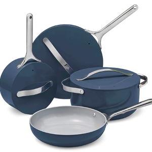 Caraway Nonstick Ceramic Cookware Set (12 Piece) Pots, Pans, Lids and Kitchen Storage - Non Toxic - Oven Safe & Compatible with All Stovetops - Navy