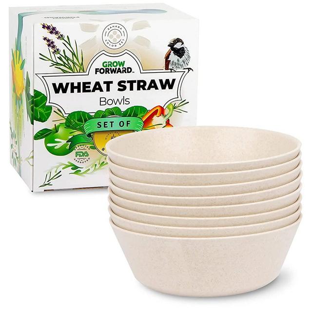 Premium Unbreakable Cereal Bowls by Grow Forward - Set of 8 Wheat Straw Bowls - 28 OZ Microwave Safe Bowls for Kitchen - Reusable Eco Friendly Bowls for Camping, RV, Soup, Oatmeal, Ramen - Sahara