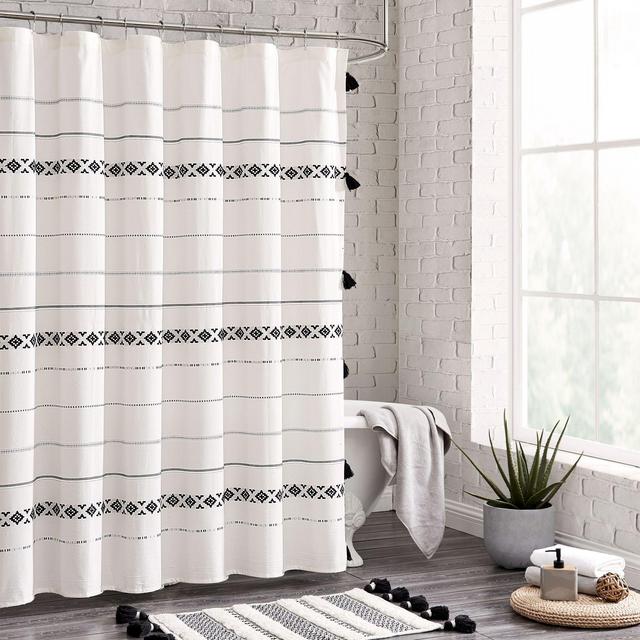 72-Inch x 72-Inch Moroccan Geo Shower Curtain in Black/White