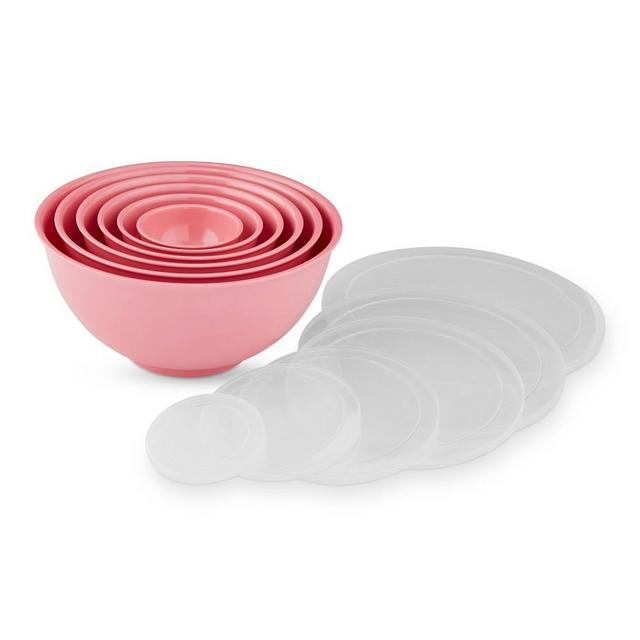 Melamine Mixing Bowls with Lids, Set of 6, Geranium