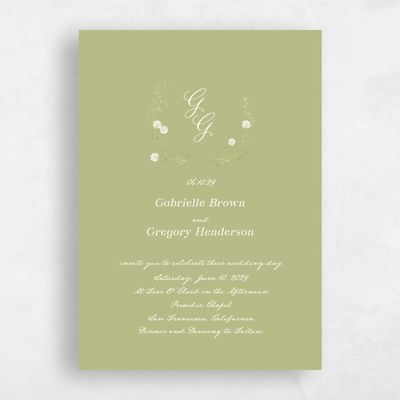 Soft Moss, Green Wedding Invitation - Margot Portrait