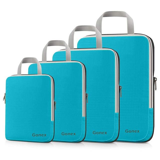 Gonex Compression Packing Cubes, 4pcs Expandable Storage Travel Luggage Bags Organizers (Blue)