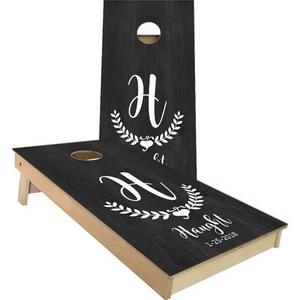 Monogram leaf heart with Name and Date Wedding cornhole boards