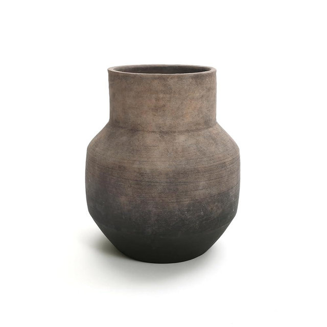 LuxenHome Round Ceramic Flower Vase, 13 Inch Brown Terracotta Vases, Vintage Large Pottery for Living Room Decor Entry Way Table Home Decor, Rustic Pottery