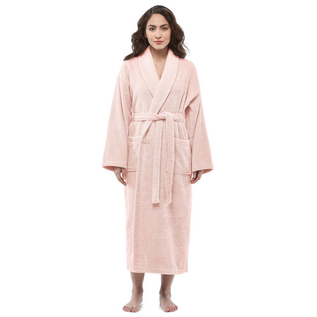 Arus Women's Turkish Terry Cotton Robe, Shawl Collar Bathrobe , Rose , Large/X Large