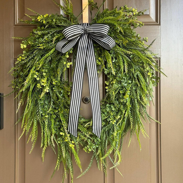 Greenery Year Round Wreath for Front Door- Outdoor French Cottage Grapevine Wreath - Mothers Day Gift - All Season Porch Decor