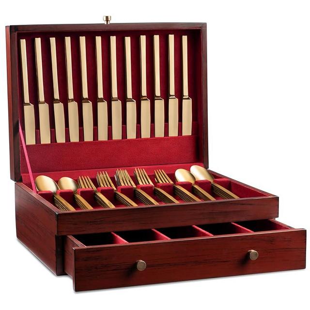 Royalty Art Red Tarnish-Free Silverware Storage Box with Pull-Out Drawer, 15" x 11" Large Flatware and Utensil Organizer for Kitchen Counter, Elegant Home Décor for Dining Room (Flatware Not Included)
