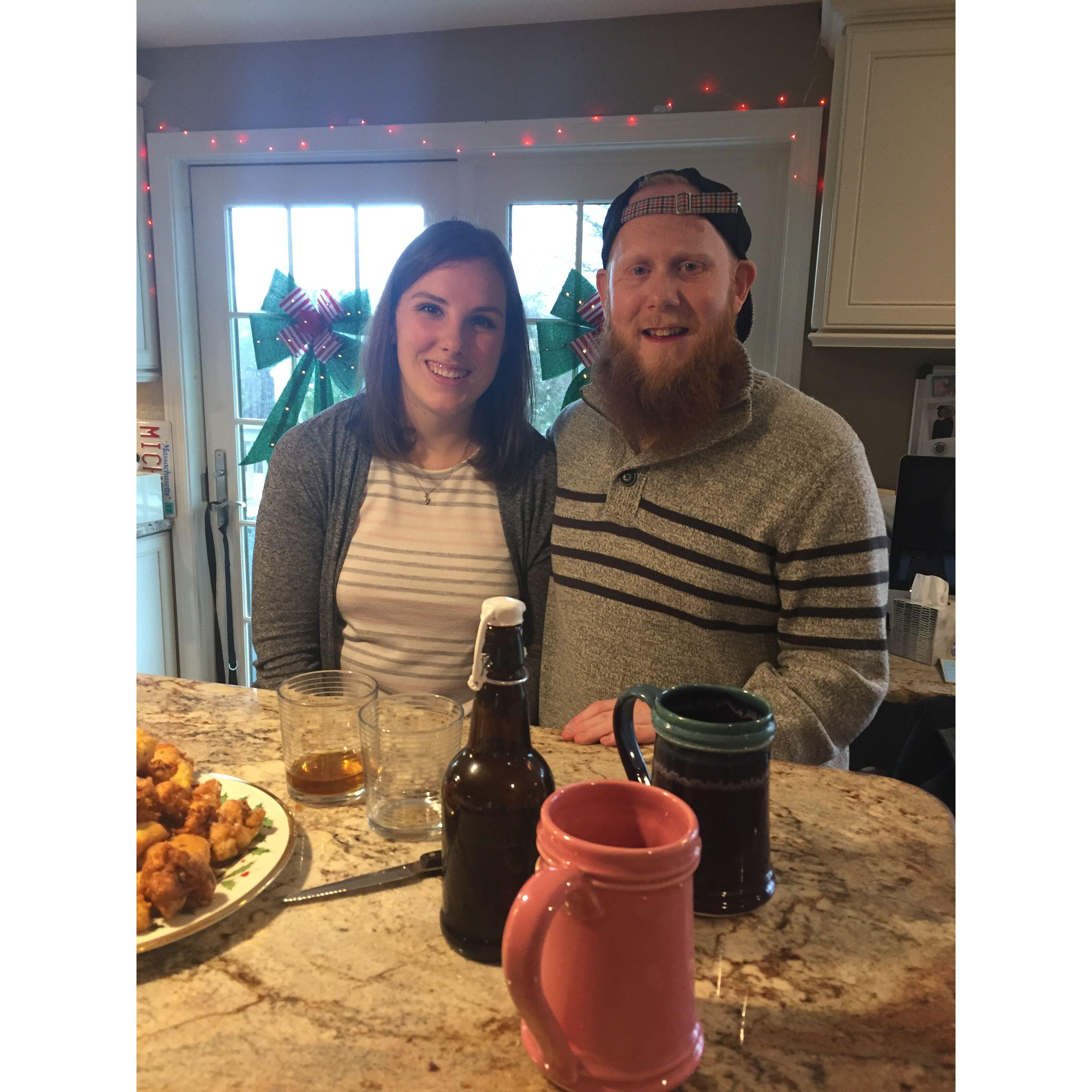 Our first time Christmas together at Ashley's parents' house. Unfortunately for Tim, we only served seafood and pasta!