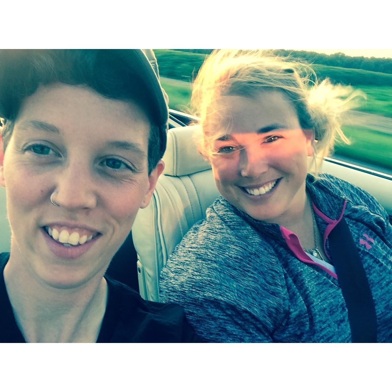 Doing one our favorite things when we lived at the little house: driving the old red convertible around to some late-night breweries!