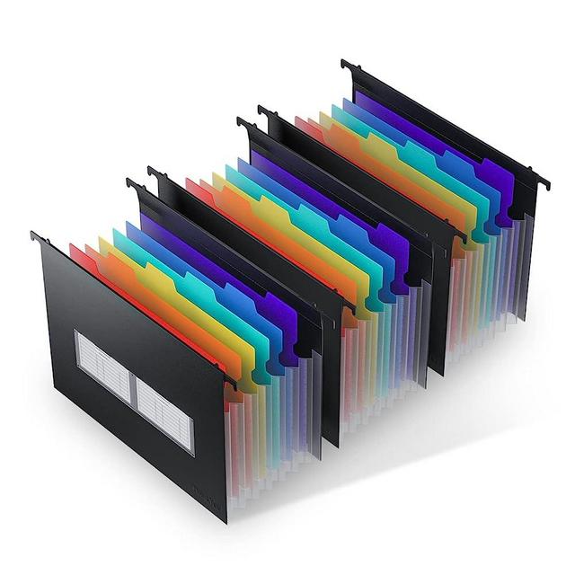 ThinkTex Plastic Expanding Hanging File Folders, 7 Innovative 1.2" Accordian Pockets, Large Capacity, Multi-Color Tabs, Letter Size for Filing Cabinet - 3 Packs