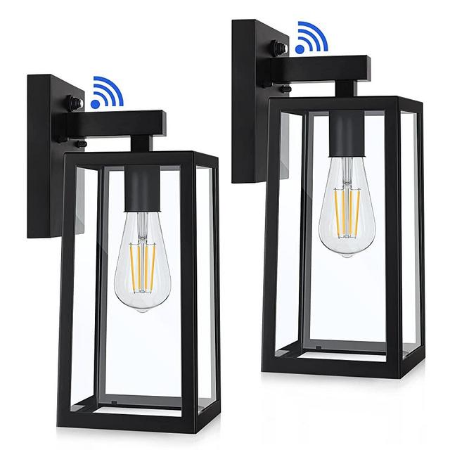 Dusk to Dawn Outdoor Wall Lantern, Exterior Wall Sconce Sensor Light Fixture with E26 Base Socket, Anti-Rust Waterproof Wall Mount Lights, Wall Lamp with Clear Glass Shade for Garage, Doorway, 2 Pack