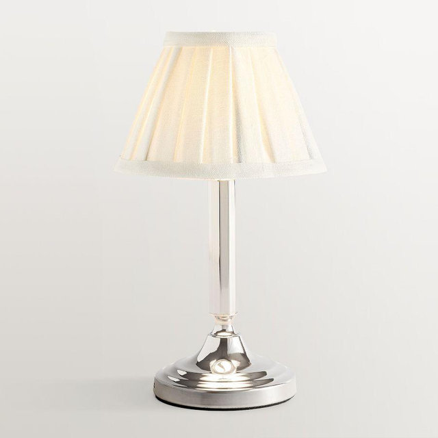 Brandon Maxwell Wireless Touch 11" Table Lamp, White Pleated Shade, Nickel