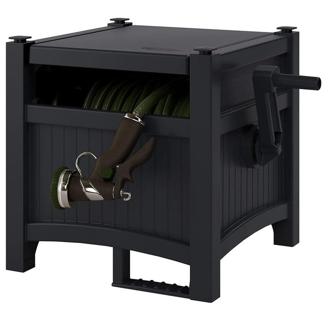 Hose Hideaway Reel, 100 ft. Capacity for 5/8 in. Vinyl Hose, Durable Resin, No Assembly Required, 21 in. x 15.5 in. x 16 in. (Black)