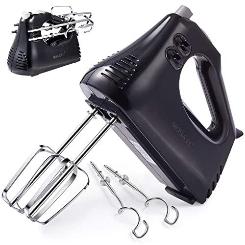 Electric Hand Mixer, MOSAIC 3 Speed Turbo Button 200 Watts Hand Mixer 2 Beaters and 2 Dough Hooks with Storage Function and Easy Eject for for Whipping Mixing Cookies, Brownies, Cakes