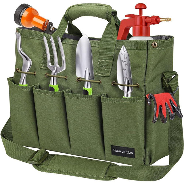 Housolution Garden Tote Bag, 900D Standable Gardening Tool Bag, Garden Tote Storage Bag with Pockets & Long Adjustable Shoulder Strap, Home Tools Organizer Garden Tool Kit Holder, 14 Inch