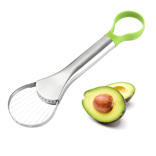 3-in-1 Avocado Slicer Tool, Emptycolor Stainless Steel Avocado Cutter, Pitter & Peeler, Multi-Function Avocado Tool for Slicing, Scooping, and Pit Removal, Kitchen Gadget with Green Plastic Handle