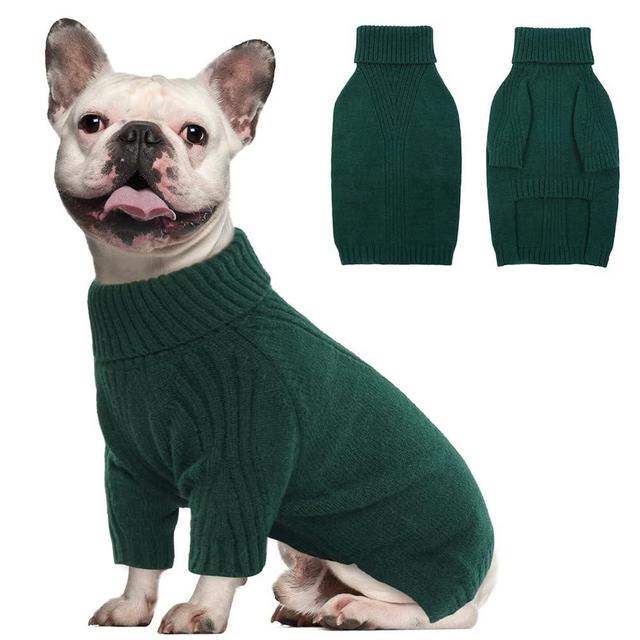 IECOii Large Dog Sweater,Pet Dog Sweaters for Large Dogs Boy,Thanksgiving Fall Knit Doggie Sweatshirt,Turtleneck Thick Warm Girl Dog Sweater,Winter Knitwear Clothes for Corgi,French Bulldog(Green L)