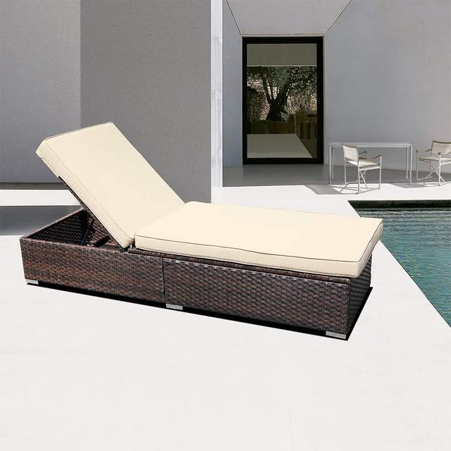 DIMAR garden Outdoor Rattan Patio Folding Chairs Bed Conversation Set Chaise Lounge Furniture Upholstered Wicker Lawn Garden Pool Beach Courtyard Adjustable Deck Chair Weather Sofa Daybed (Mix Brown)