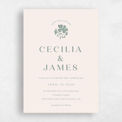 Green Floral Wedding Invitation - Tiburon Portrait