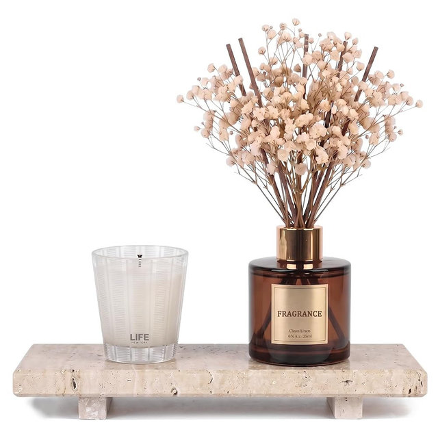 Natural Marble Tray Pedestal Stand, 8.6 X 4 Inch Hand-Polished Stone Riser | For Bathroom & Kitchen Sink. Unique Veining, Waterproof. Soap Dispenser, Perfume, Candle Display. Vanity Organizer. Non-Slip