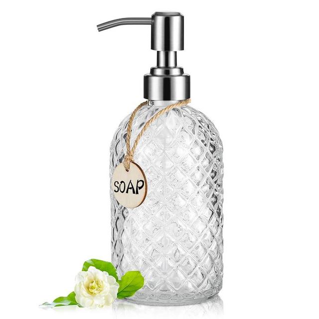 MOCLIF 16 OZ Clear Soap Dispenser with 304 Rustproof Stainless Steel Pump Bathroom Kitchen,Soap Dispenser,Refillable Liquid Glass Soap Dispenser for Hand Soap, Dish Soap, Lotion(Clear)
