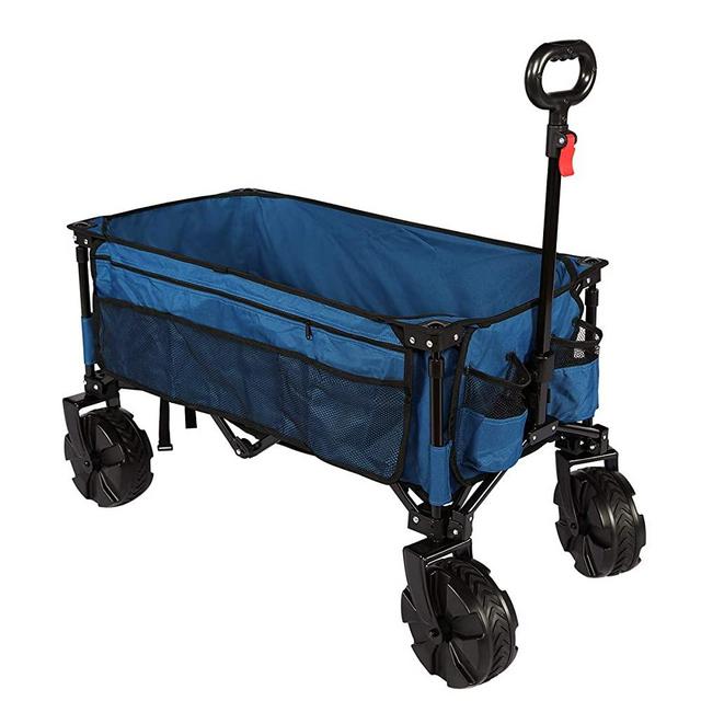TIMBER RIDGE Outdoor Collapsible Wagon Utility Folding Cart Heavy Duty All Terrain Wheels for Shopping Camping Garden Beach with Side Bag and Cup Holders