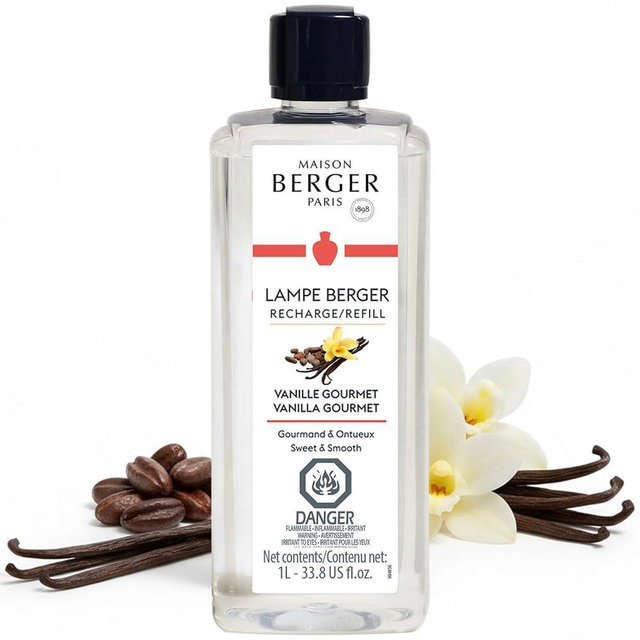 Maison Berger Vanilla Gourmet Lampe Berger Refill, 1 Liter (33.8 fl oz), 2-in-1 Catalytic System, Neutralizes Odors and Diffuses Fragrance, Rum, Vanilla Pod, Cocoa, Made in France
