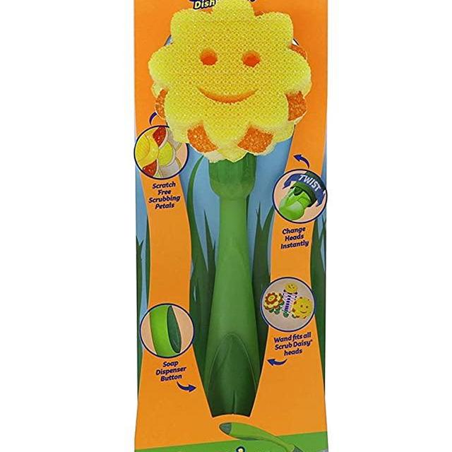 Scrub Daddy- Sunflower Pot & Pan Scourer 3 Piece Combo - Soap Dispensing Dishwand, Non-toxic Sponge Head, Self Draining Base, Deep Cleaning, Scratch Free, Multi-surface, Odor Resistant - 1ct