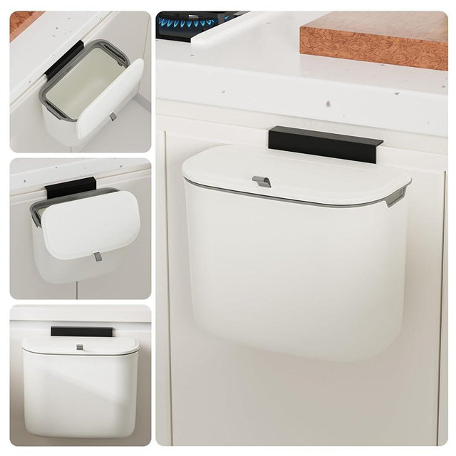 LYNLOO 1.9 Gallon Kitchen Compost Bin Hanging Small Trash Can with Lid Under Sink Dual Installation & Triple-Seal Technology, Odorless Kitchen/Bathroom/Office Trash Can for Home, RV