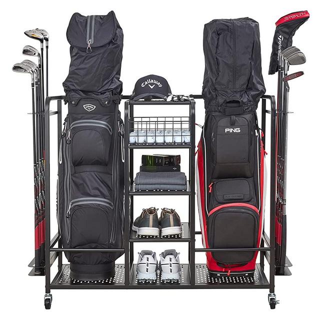 Hallon Pro Golf Bag Storage & Golf Organizer for Garage, Golf Club Holder Rack, Accessories Shelves & Golf Ball Storage Stand, Wide Design for Large Golf Bags