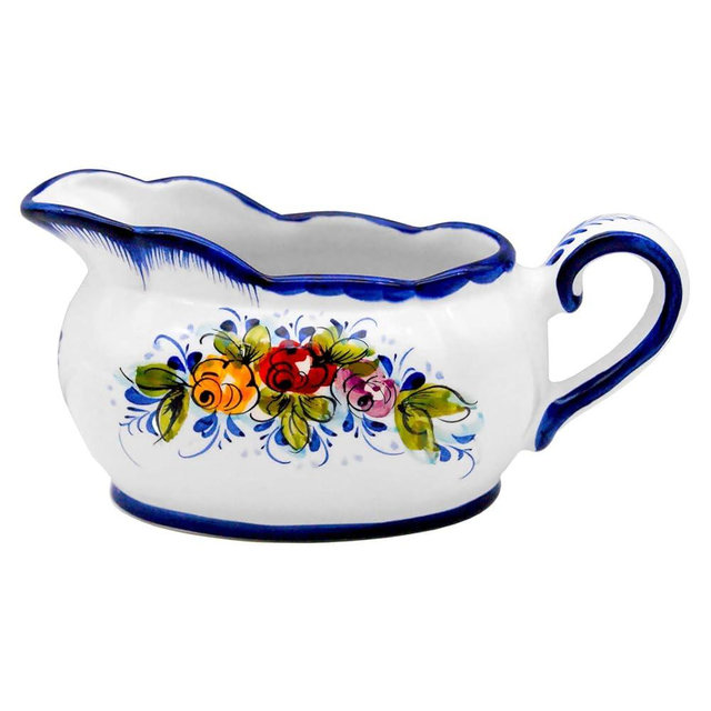 Portuguese Ceramic Gravy Boat, Hand-Painted Floral Design, 8 oz and 16 oz, Microwave Safe (16 fl.oz)