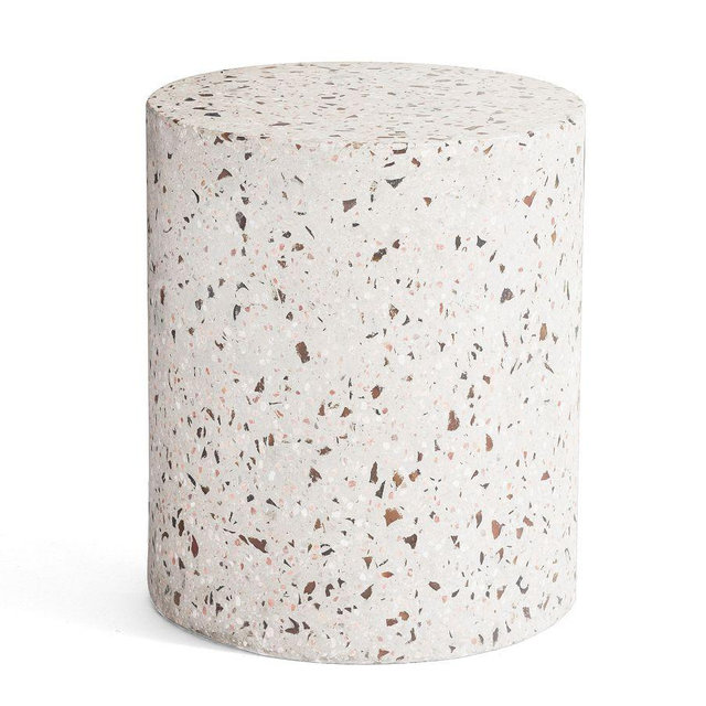 Terrazzo Round Outdoor Side Table, White