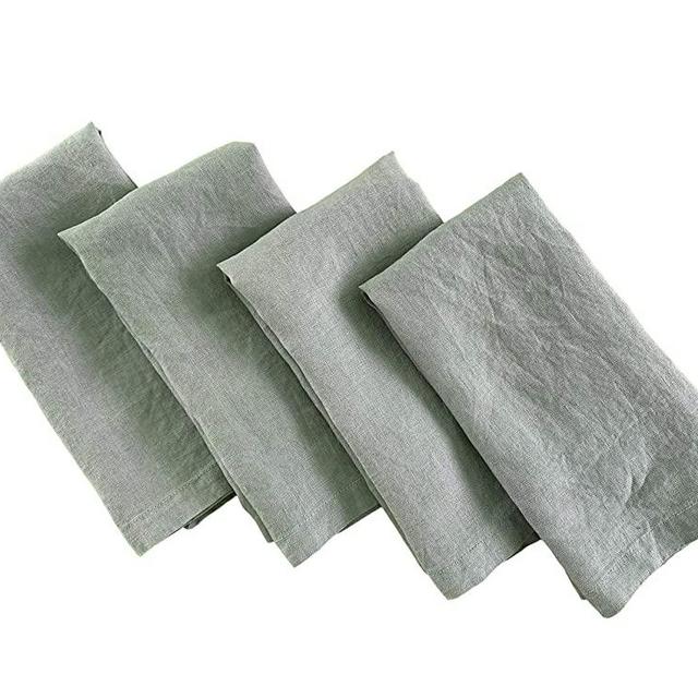 Eight Owls Linen Napkins – 100% French Flax – Stonewashed Pure Linen Cloth Napkins – Mitered Corners – Set of 4 (Sage Green)