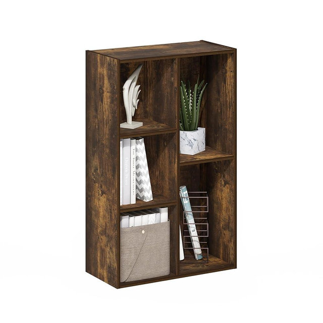 Furinno Luder 5-Cube Reversible Open Shelf Bookcase, Bookshelf, Amber Pine