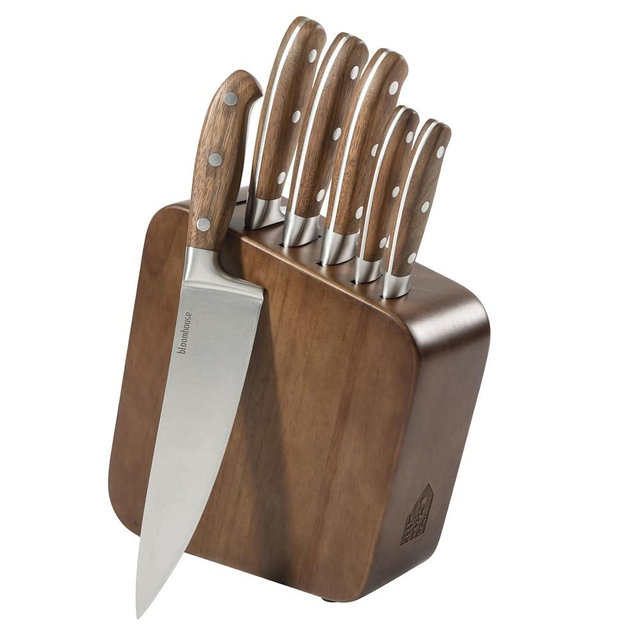 Bloomhouse 7 Piece Italian Walnut Wood Knife Block Set W/German Steel Forged Knives