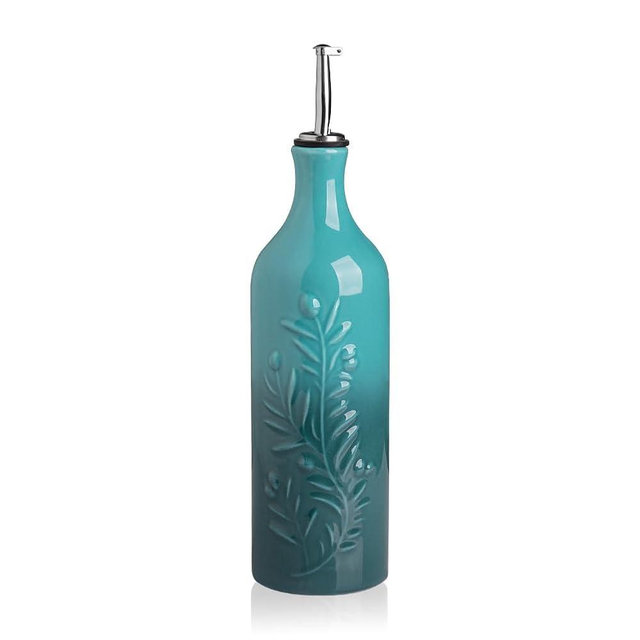 Sweejar Large Ceramic Olive Oil Dispenser Bottle, 24 Oz Relief Opaque Oil Cruet Protects Oil To Reduce Oxidation,Oil Dispenser for EVOO, Vinegar, Soy Sauce, Pack of 1 (Gradient Blue)