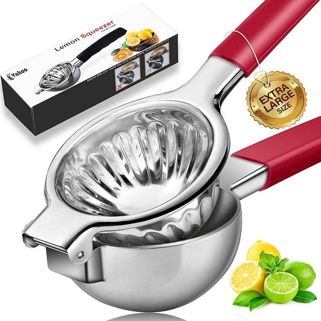 Vakoo Lemon Squeezer - Extra Large, Heavy Duty, Thickened Stainless Steel Manual Juicer for Lemon, Lime, Citrus & Fruit, Hand Press for Maximum Juice Extraction - X-Large, Red