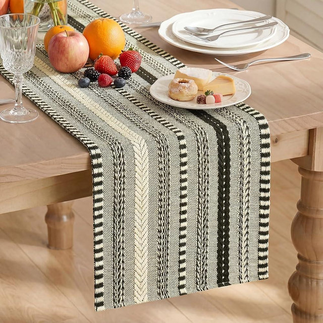 Artoid Mode Black Farmhouse Woven Table Runner, Seasonal Holiday Rustic Kitchen Dining Table Decoration for Home Party Decor 12x90 Inch