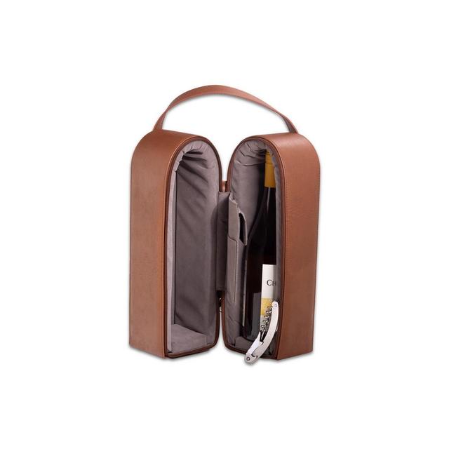 Bey-Berk Leather Wine Caddy for Two Bottles and Bar Tool with Corkscrew, Bottle Cap Opener Foil Cutter.