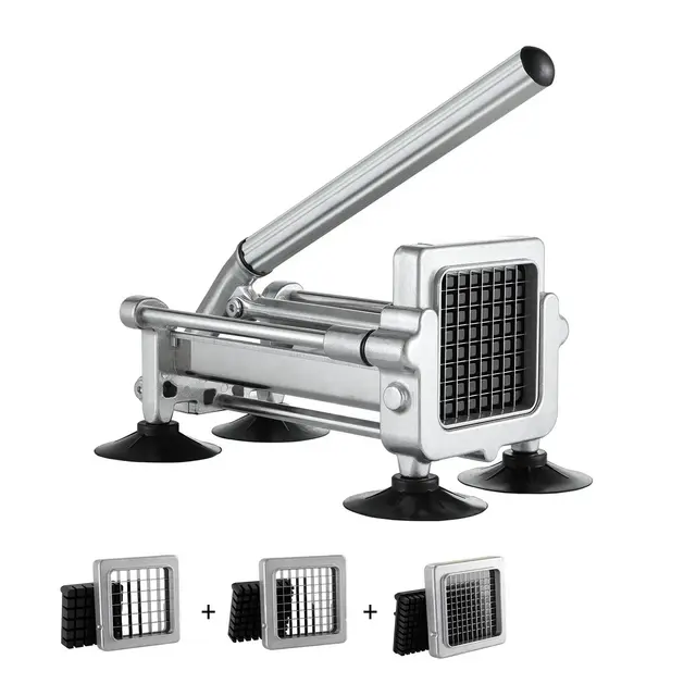 VEVOR French Fry Cutter, Potato Slicer with 1/2" 3/8" 1/4" Stainless Steel Blades, Manual Potato Cutter Chopper with Suction Cups