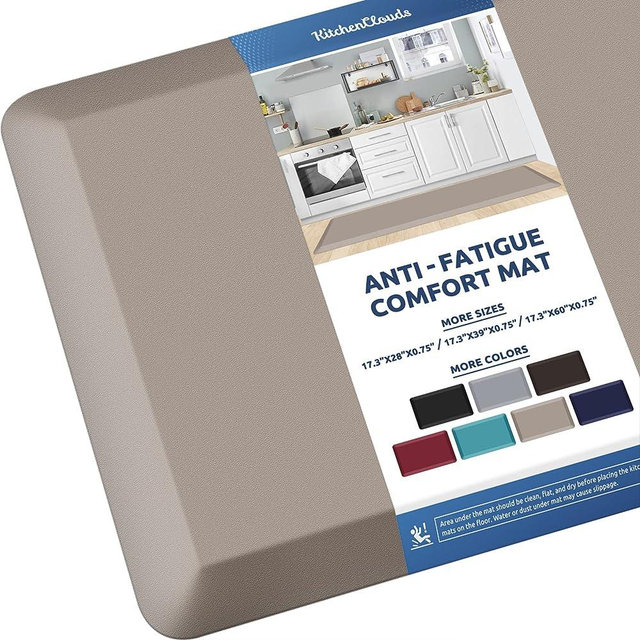 KitchenClouds Kitchen Mat Cushioned Anti Fatigue Kitchen Rug 0.75inch Waterproof Non Slip Kitchen Rugs and Mats Standing Desk Mat Comfort Floor Mats for Kitchen Sink Office (17.3"x60",Khaki)