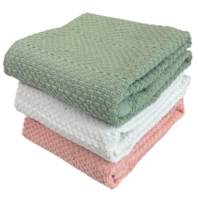 Sage White Light Pink Kitchen Hand Dish Towels: Oversized 28" x 18",100% Cotton Cloth Soft Cleaning Drying Absorbent Textured Design, Set of 3 Multipurpose for Everyday Use - Natural Collection