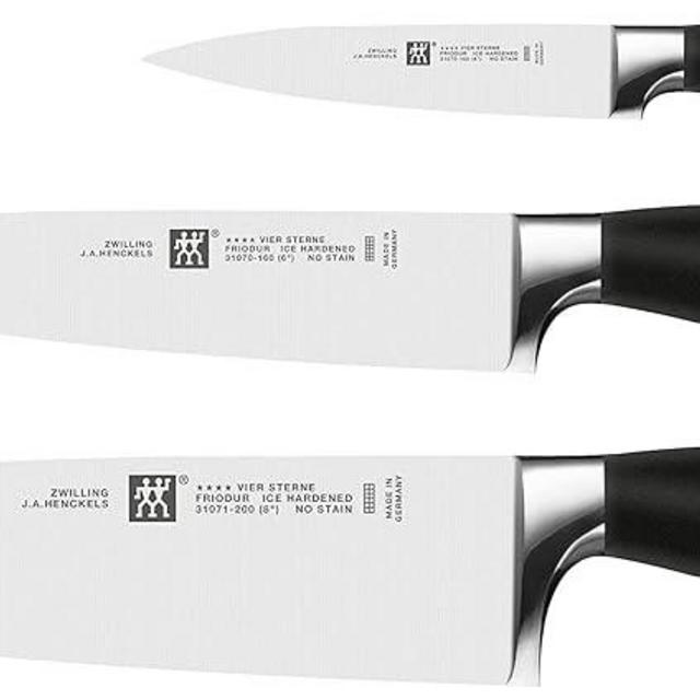 HENCKELS Four Stars Knife Set, 3 Piece 10cm, 16cm, 20cm, Black/Stainless Steel
