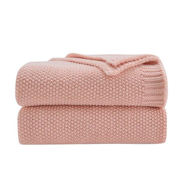 CozeCube Pink Throw Blanket for Couch, Soft Cozy Cable Knit Throw for Bed Sofa Living Room, Lightweight Warm Decorative Farmhouse Christmas Blanket, 50"x60", Pink
