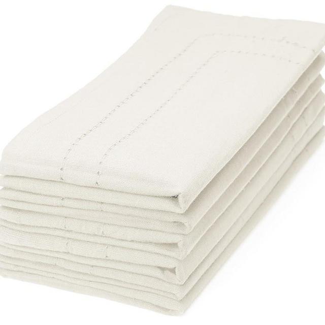 All Cotton and Linen Ivory Cloth Napkins Set of 6, 100% Cotton Napkins, Reusable Table Napkins, Off White Napkins Cloth Washable, Hemstitched Corners, Dinner Napkins for Weddings, Parties, 20x20