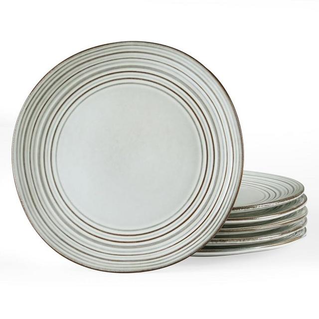 famiware Dinner Plates, 10.25 Inch Plate Set for 6, Reactive Glaze Speckled Hand-made Ceramic Plates, Microwave & Dishwasher Safe, Scratch Resistant, Twilight Series, Ashy Blue