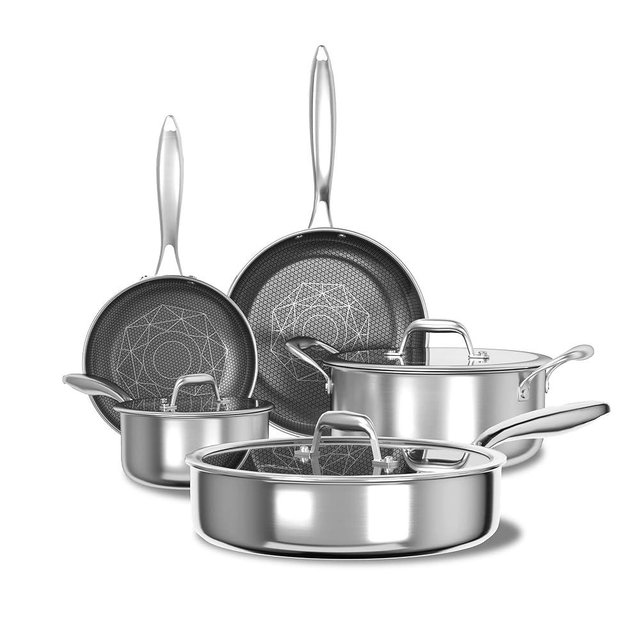 COOKER KING Stainless Steel Cookware Set, 8 Pcs Pots and Pans Set, Hybrid Ceramic Cookware,Non-Stick Frying Pans, Saucepan, Saute Pan & Stock Pot, Non-Toxic, Oven Safe, Induction Compatible