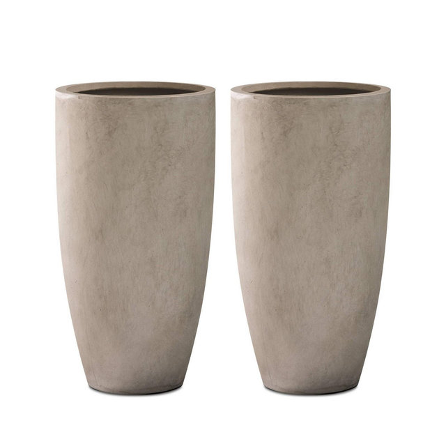 Rosemead Home & Garden 2pc Concrete Outdoor Planter Pots Beige 13.4"x13.4"x23.5"